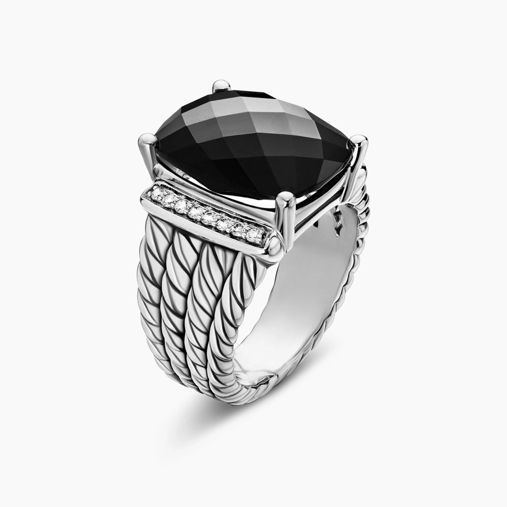 David Yurman Black Silver Statement Ring with Intricate Detailing